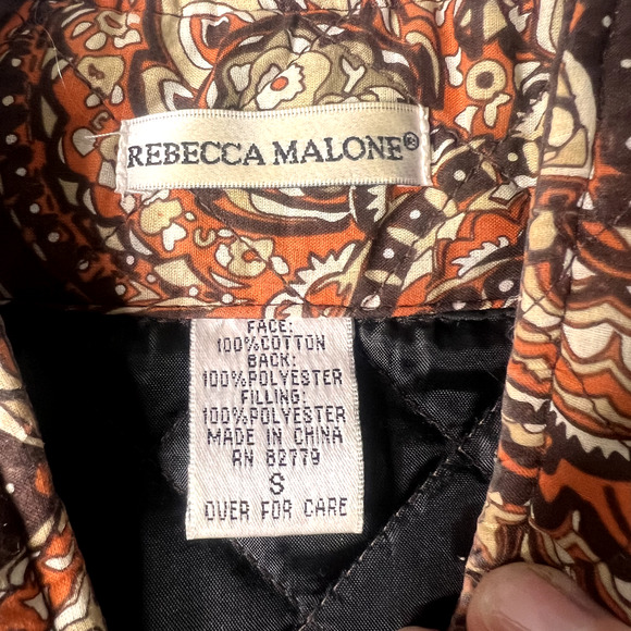 Rebecca Malone Women Sm Quilted Vest Jacket Orange Paisley Snap Front Grannycore - Picture 6 of 10